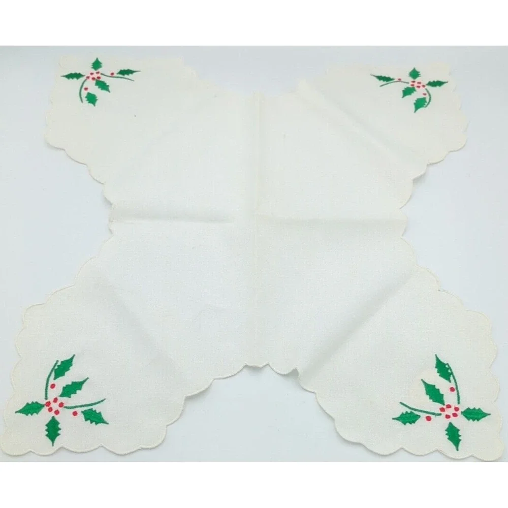 Hallie‎ St Mary Inc. Basket Liner Vtg Christmas Holly Linen Bread Bun Warmer